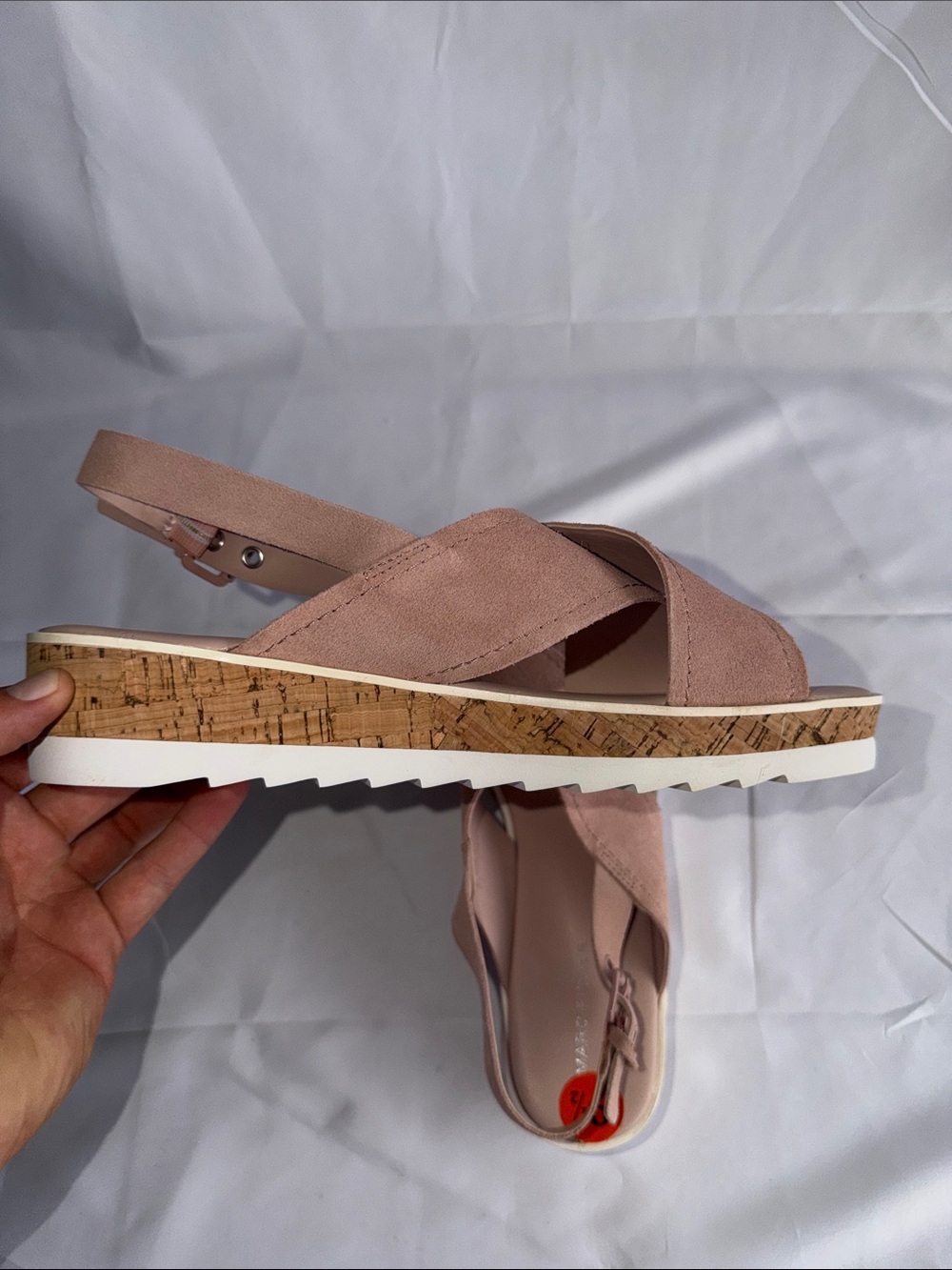 Marc Fisher Glitze Medium Pink Suede Platform Cross Strap Slingback Sandals - Picture 5 of 6